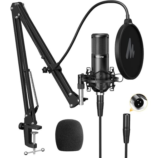 Lukyamzn XLR Condenser Microphone - Cardioid Studio Recording Mic in Black