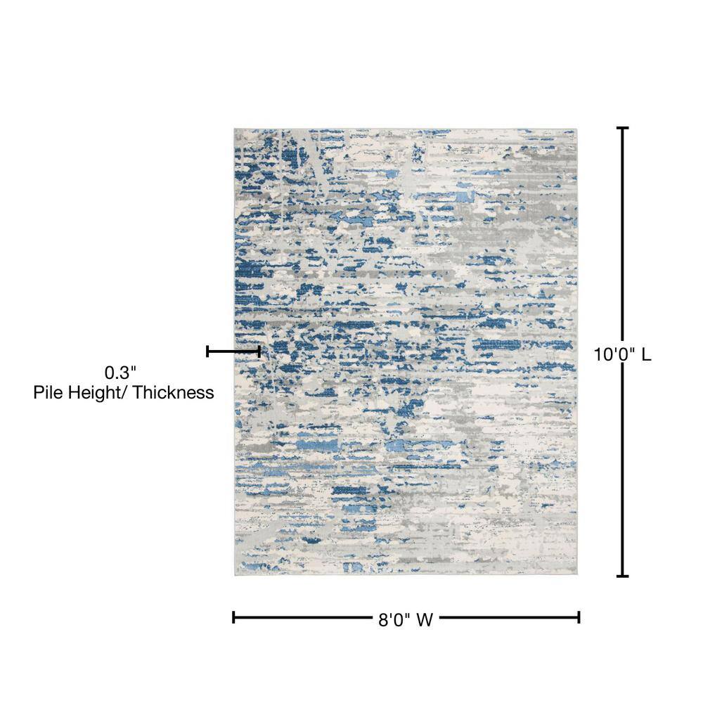 Ivory/Blue Abstract Synthetic 8' x 10' Easy Care Area Rug