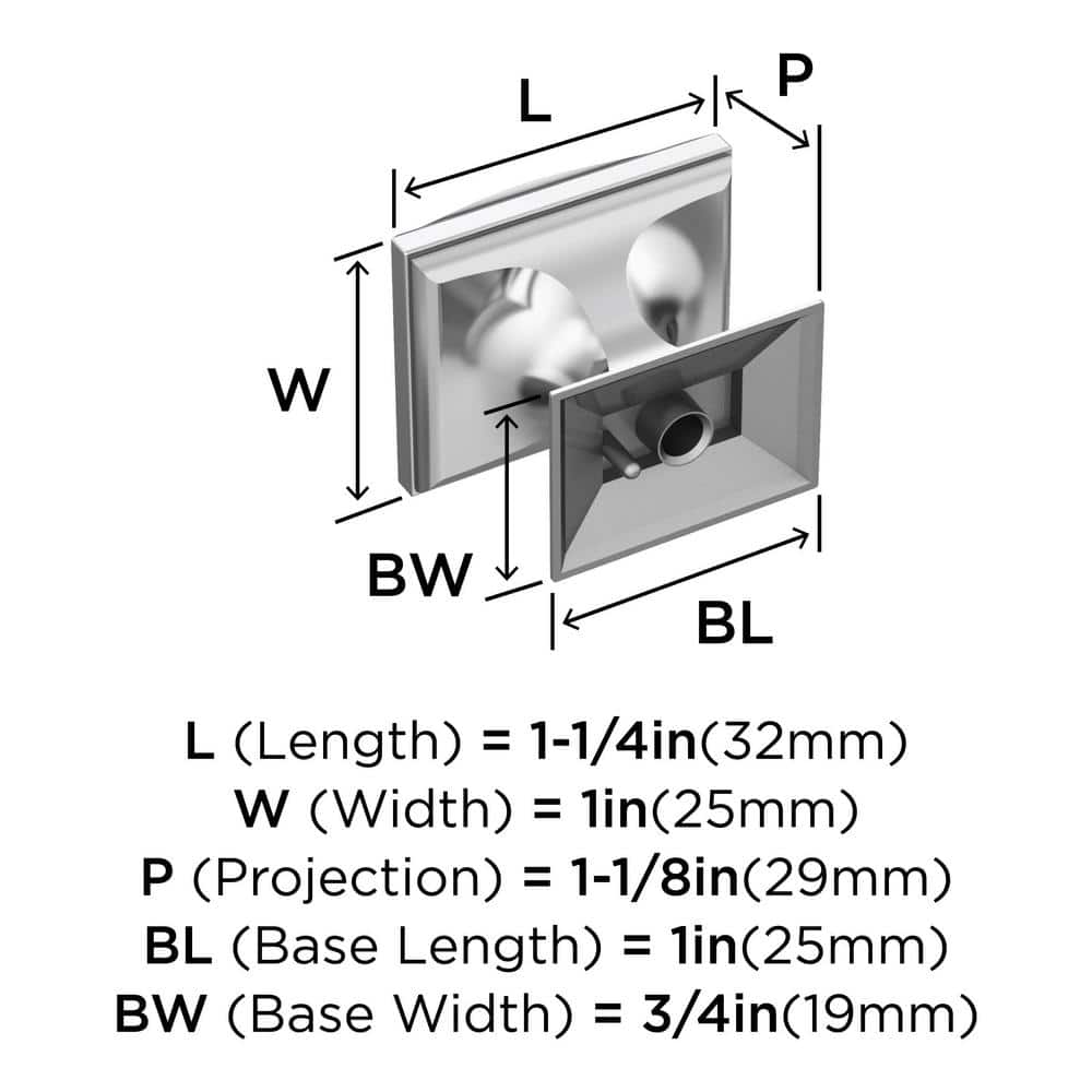 Polished Chrome Rectangular Cabinet Knob with Mounting Hardware