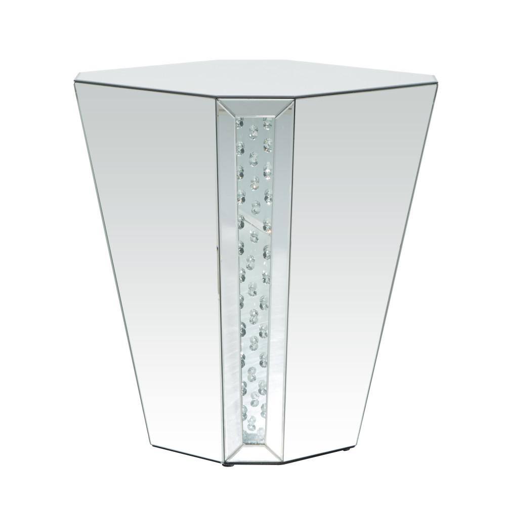 Silver Mirrored Geometric Wood and Glass Accent Table