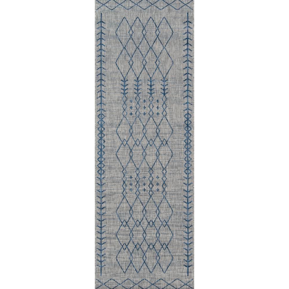 Gray and Blue Geometric Synthetic Runner Rug