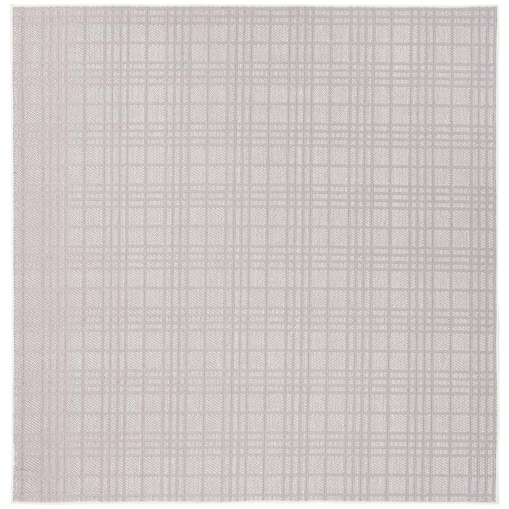 Ivory and Light Grey Square Synthetic Flat Woven Rug