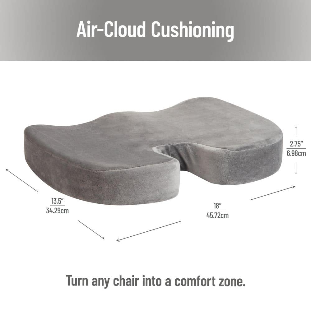 Gray Memory Foam Ergonomic Seat Cushion with Anti-Slip Base