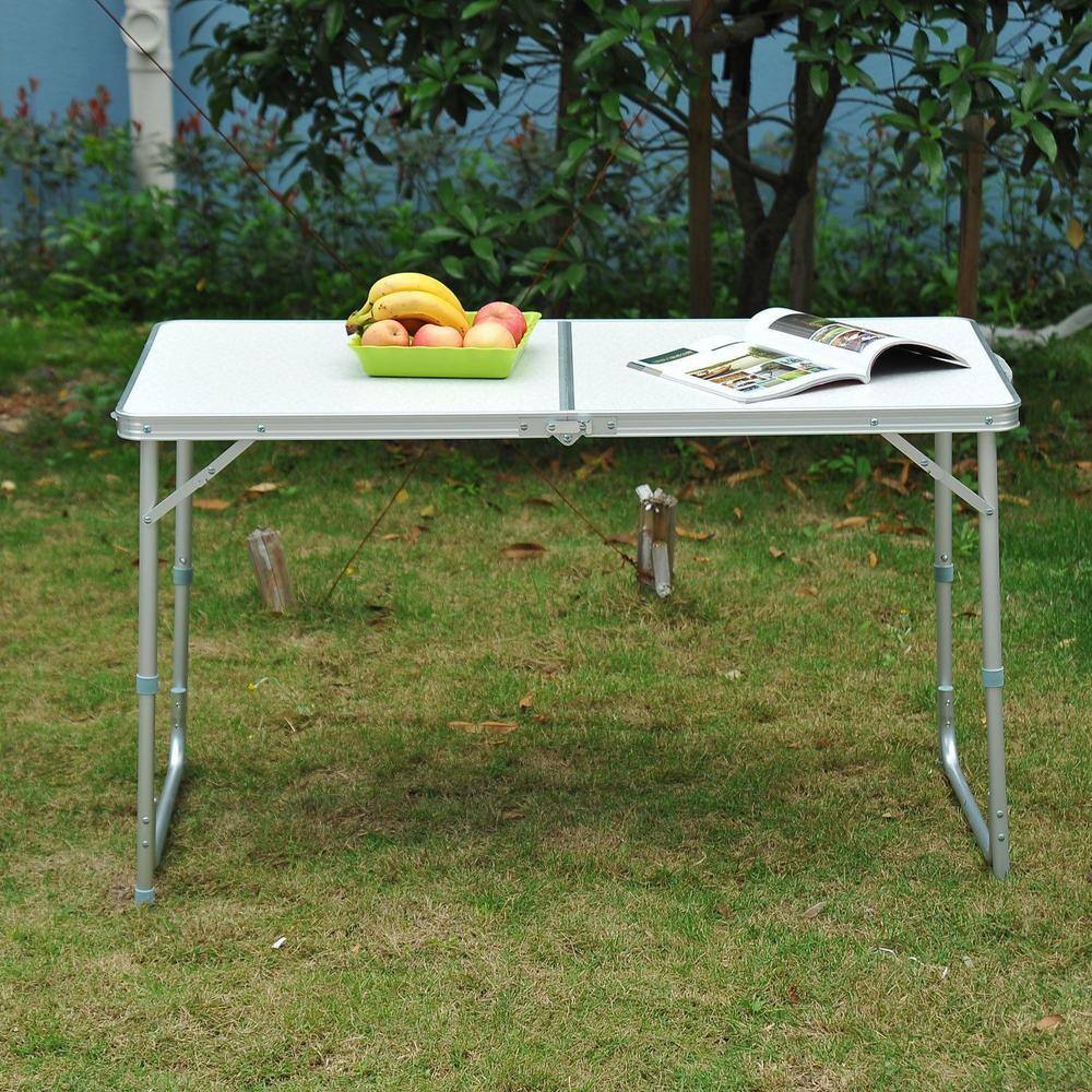 Outsunny Silver Aluminum Folding Camping Table with Carry Handle