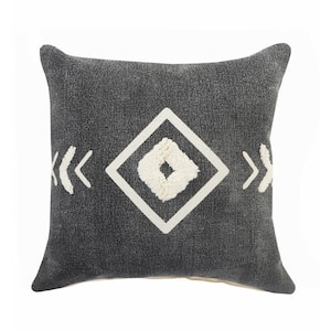 Geometric Black / White Tufted Diamond Cozy Poly-Fill 20 in. x 20 in. Throw Pillow