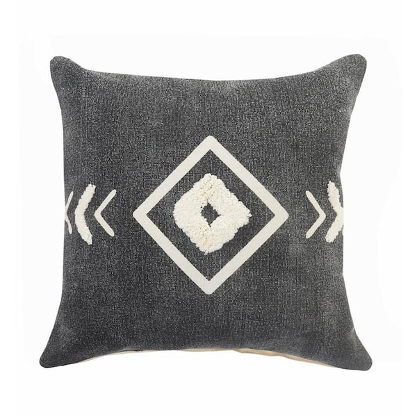 Unbranded Geometric Black / White Tufted Diamond Cozy Poly-Fill 20 in. x 20 in.  Indoor Throw Pillow