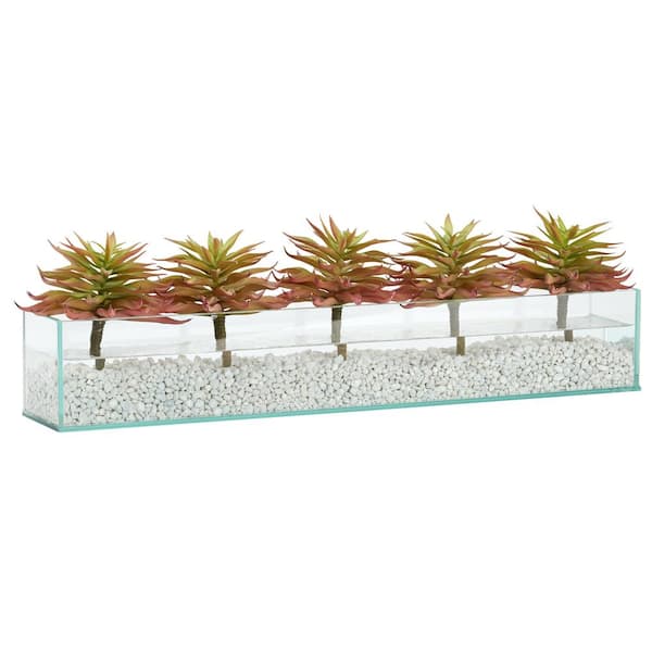 D&W Silks Indoor Artificial Succulents In Rectangle Aquarium Glass