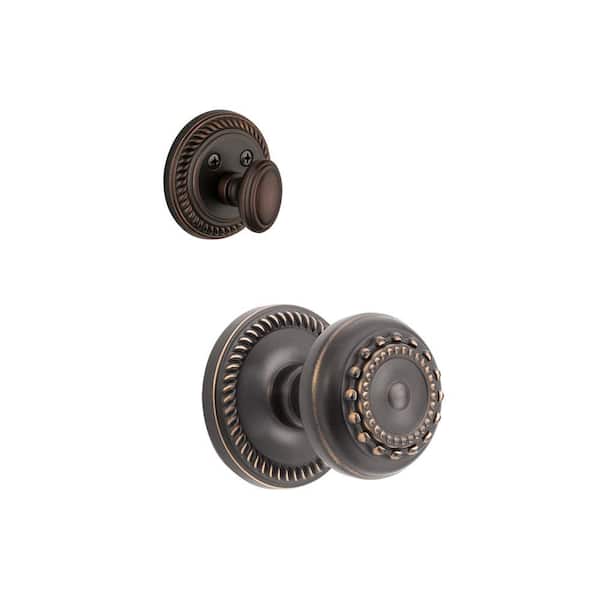 Grandeur Newport Single Cylinder Timeless Bronze Combo Pack Keyed Alike with Parthenon Knob and Matching Deadbolt