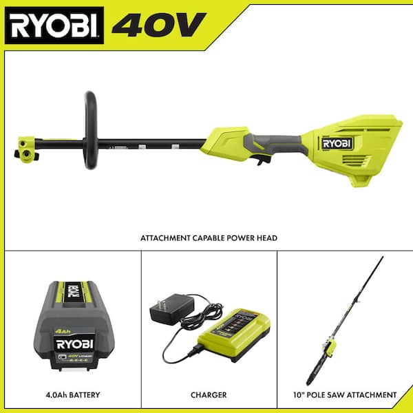 40V Expand-It Cordless Battery Attachment Capable Powerhead Kit & Pole Saw with 4.0 Ah Battery and Charger