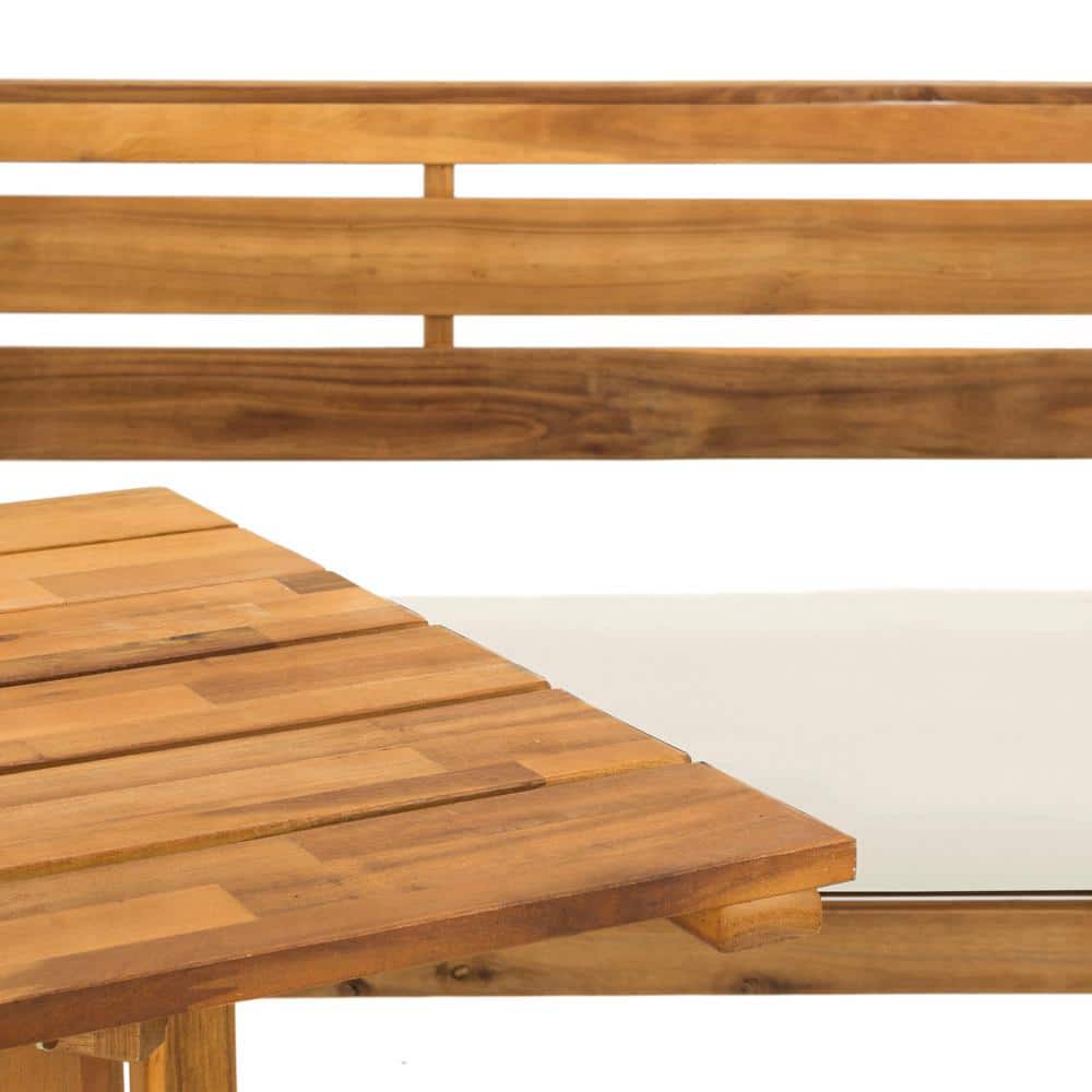 Teak Brown 2-Person Modern Outdoor Corner Lounge Set with Beige Cushions