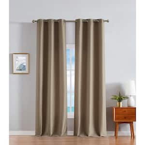 Milton Thermal Woven Room Darkening Taupe Grommet Curtain 38 in. W x 108 in. L (2 Panels)