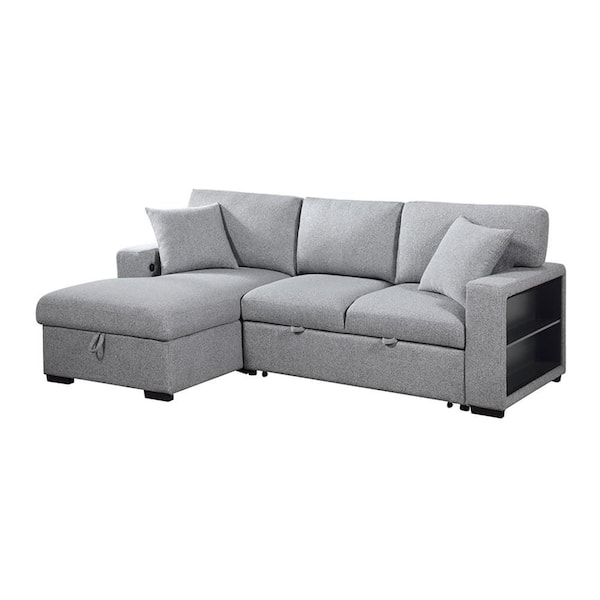 Lazzara Pegosa 92 in. Straight Arm 2-Piece Boucle Fabric Sectional Sofa in Gray with Left Chaise, Pull-out Bed