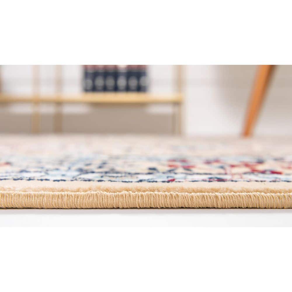 Beige Rectangular Synthetic Easy-Care Stain-Resistant Rug