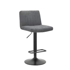 35 in. Gray Low Back Metal Adjustable Height Bar Chair with Fabric Seat Set of 2