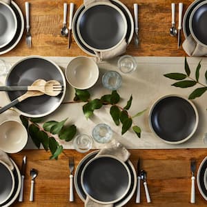 Stone Lain Serenity 16-Piece Dinnerware Set Stoneware, Service For 4, Dark Gray and Cream