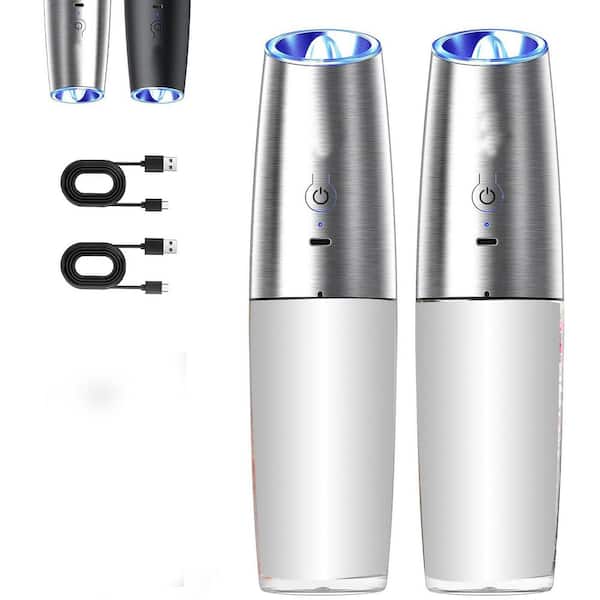 Gravity Electric Salt and Pepper Grinder Set USB-C Charging XL Capacity Adjustable Coarseness LED Light Automatic Mill