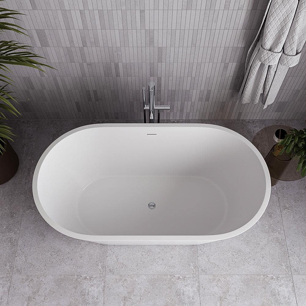 54" Glossy White Acrylic Freestanding Soaking Tub with Polished Gold Trim