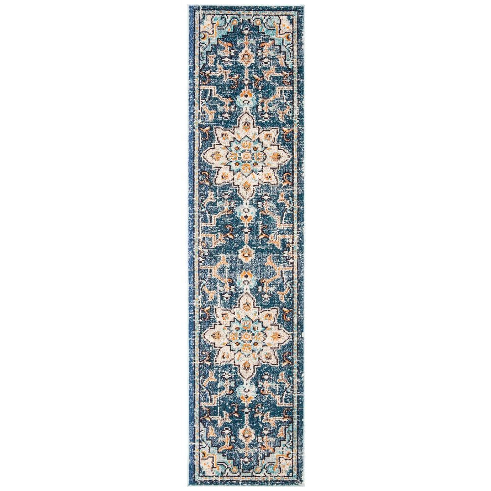 SAFAVIEH Madison Blue/Light Blue 2 ft. x 12 ft. Border Runner Rug