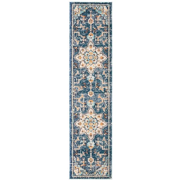 Madison Blue/Light Blue 2 ft. x 6 ft. Border Runner Rug