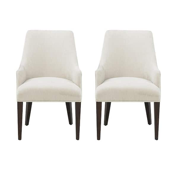 Beever Modern Cream Chenille Fabric Upholstered Dining Armchair with Rubberwood Legs (Set of 2)
