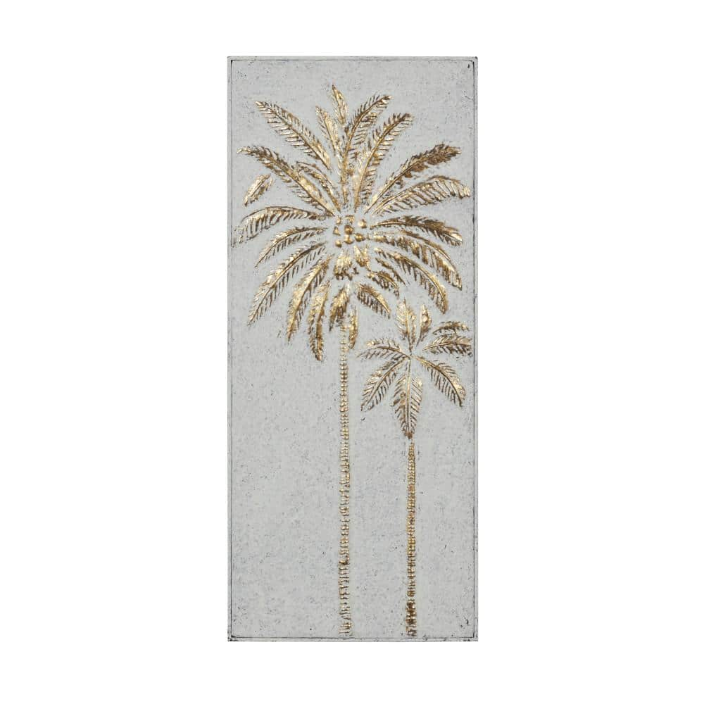 DecMode Gold Metal Relief Palm Tree Wall Decor with Gold Detailing