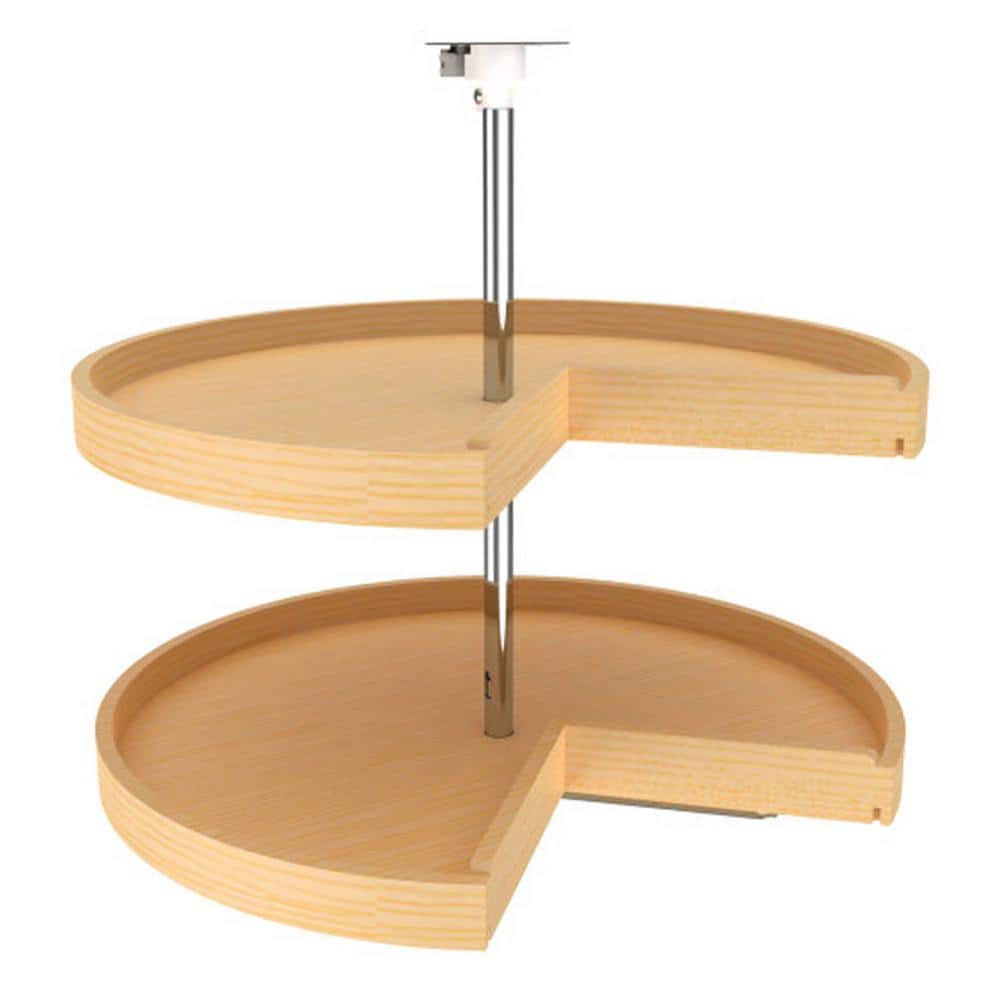 28" Brown Maple Wood 2-Shelf Revolving Lazy Susan Organizer