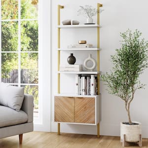 Theo 73 in. H x 24 in. W Modern Bookcase with Cabinet with Herringbone, White Shelves and Metal Frame for Living Room
