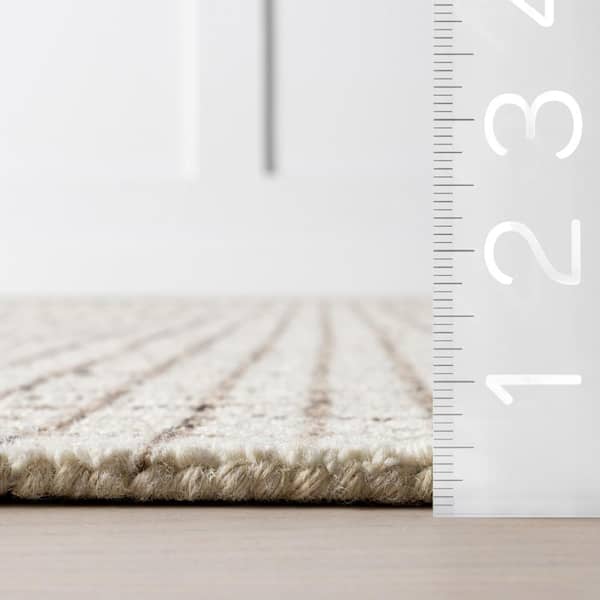 Melrose Checked Wool Cream 3 ft. x 10 ft. Indoor/Outdoor Patio Runner Rug