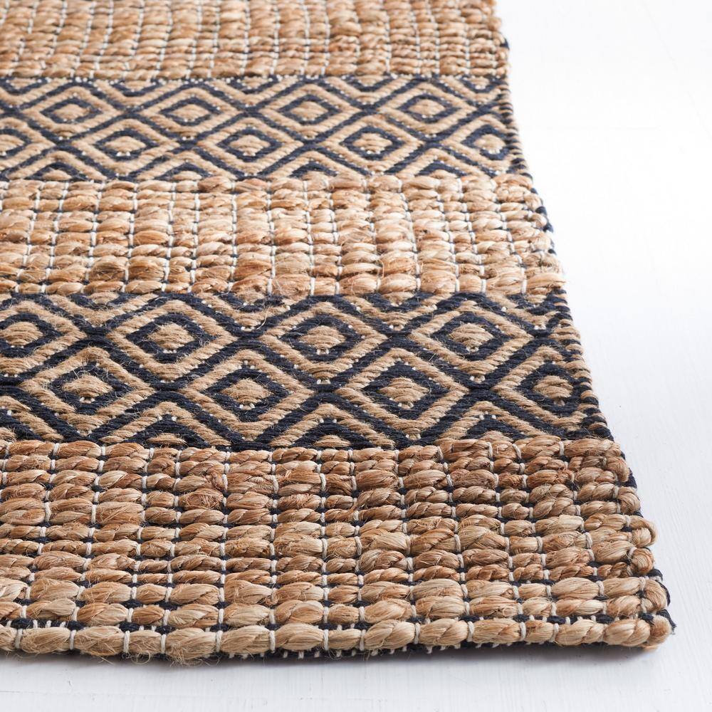 Handmade Black and Natural Cotton Flat Woven Rug