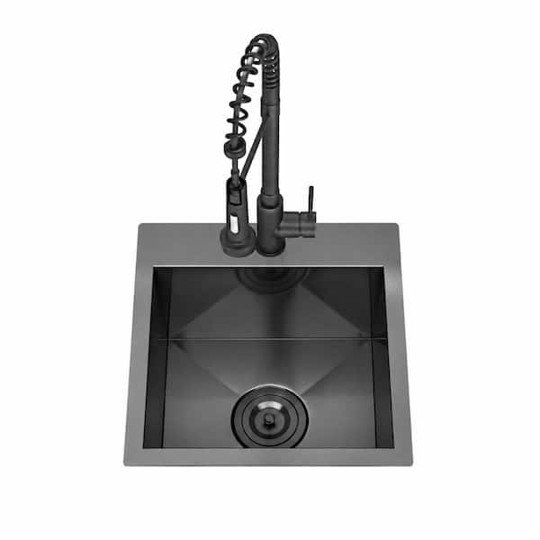 15 in. Dual Mount Single Bowl Matte Nano Black 18 Gauge T304 Stainless Steel Handmade Bar Prep Sinks