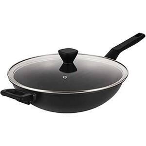 12 in. Hard-Anodized Aluminum Nonstick Frying Pan in Black with Lid