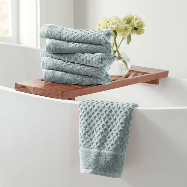 FRESHFOLDS Pastel Blue Ultra-Soft 100% Cotton Diamond Waffle 6-Pack Hand Towels