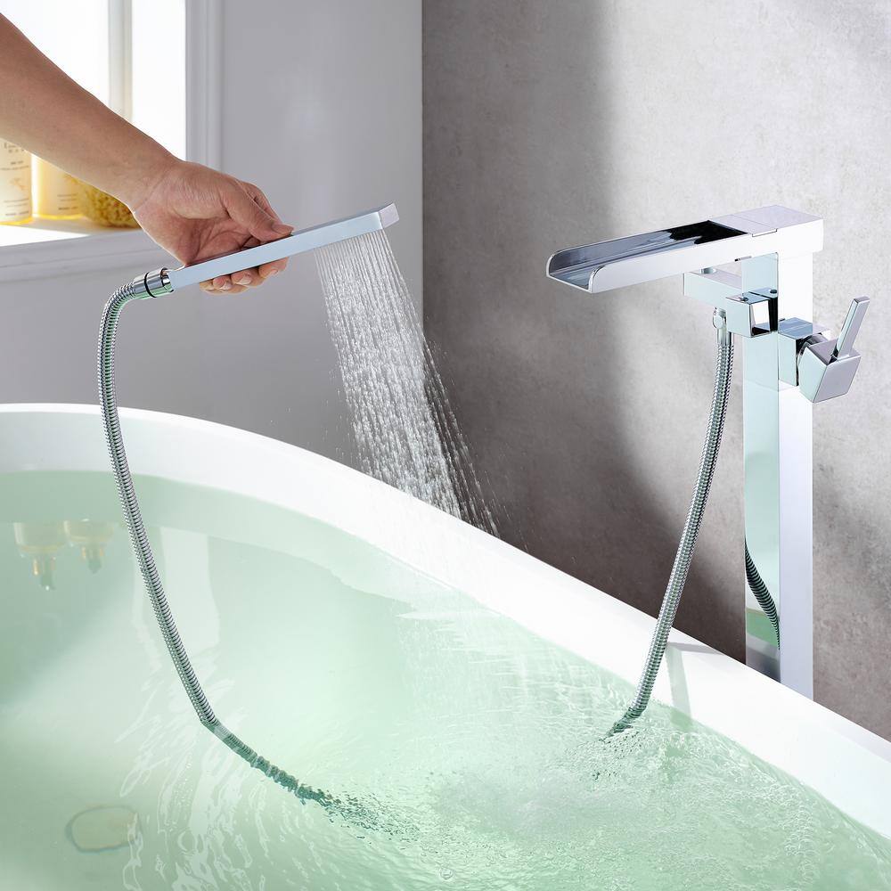 Polished Chrome Freestanding Tub Faucet with Hand Shower