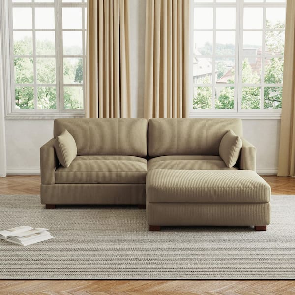 84.8 in. W Square Arm 2-Piece Corduroy Fabric L-Shaped Sectional Sofa in Camel