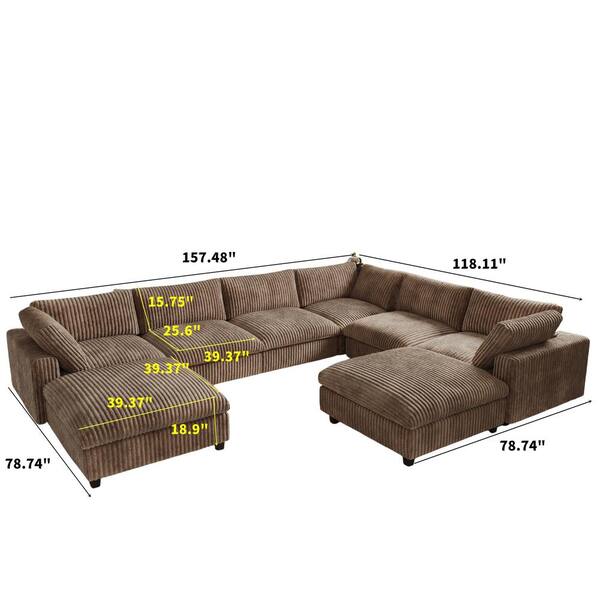 Magic Home Lawson Cloud Couch 157 in. Square Arm Velvet Solid Wood