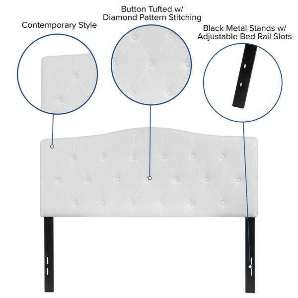 White Cambridge Tufted Upholstered Headboard for Full Size Bed, Adjustable Height Contemporary Fabric Tufted Headboard