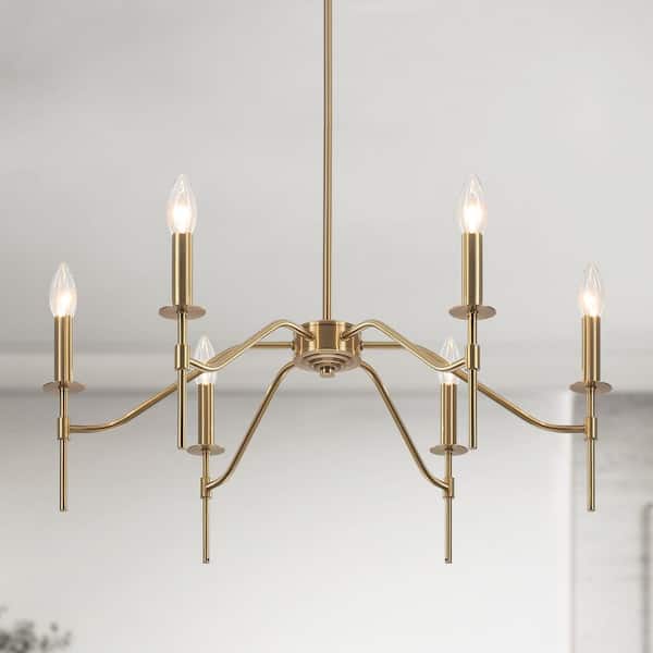 ZJVAIVE 6-Light Brass Hanging Linear Candlestick Chandelier Lighting Fixture for Kitchen Island