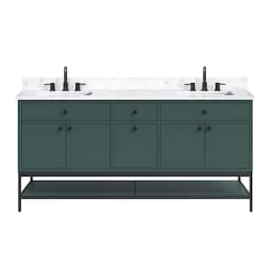 Paisley 72 in. Double Sink Everglade Green Bath Vanity with Cala White Engineered Stone Top