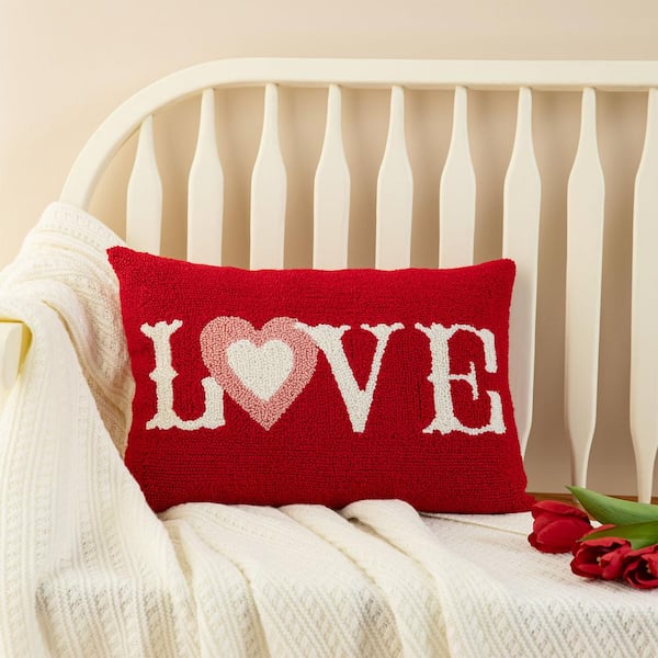 Glitzhome 4.00 in. L 18.00 in. W Red Valentine's Hooked LOVE Throw Pillow