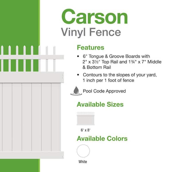 Barrette Outdoor Living Carson 6 ft x 8 ft White Vinyl Fence Panel