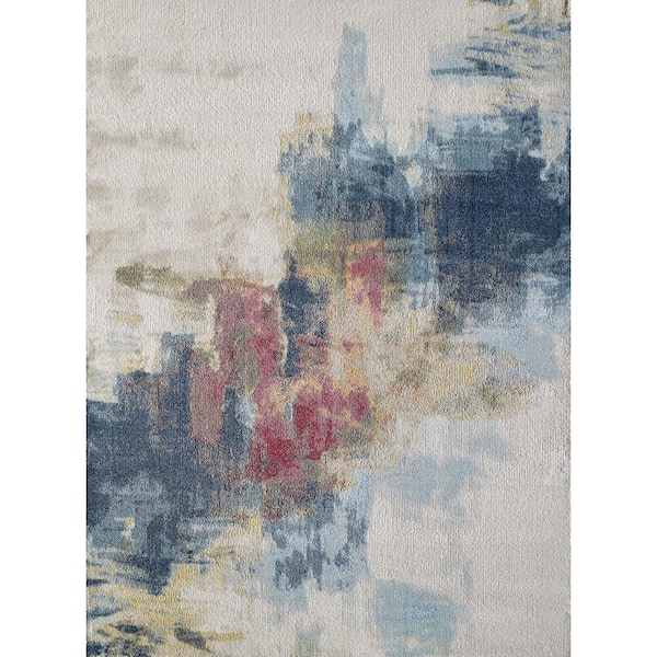 LUXE WEAVERS Nuvola Collection Ivory 9x12 Distressed Abstract Polypropylene Area Rug