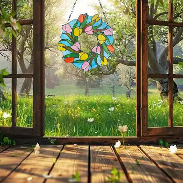 Blue Tulip Stained Glass Art Glass Window HDFH6HJ7VZ - The Home Depot Blue Tulip Stained Glass Art Glass Window HDFH6HJ7VZ - The Home Depot