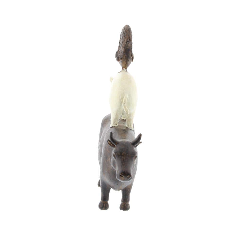 14" Brown and White Resin Farm Animal Stacked Sculpture