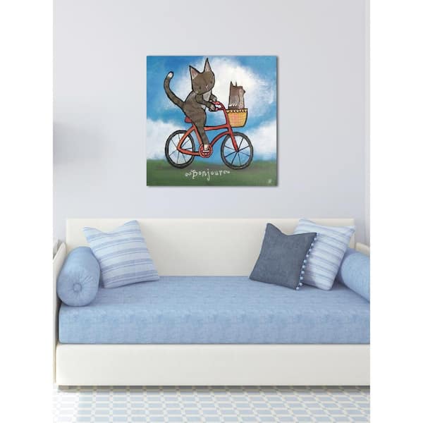 Unbranded 18 in. H x 18 in. W "Bike Riding Cat" by Marmont Hill Printed Canvas Wall Art