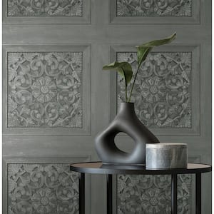 Albie Dark Grey Carved Panel Wallpaper Sample