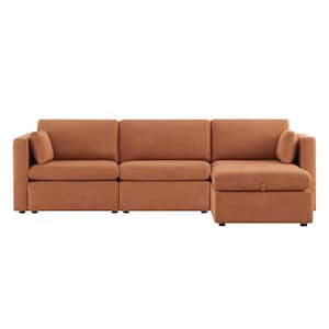 Rhea 112.6 in. Straight Arm 4-Piece Fabric Sectional Sofa in Orange