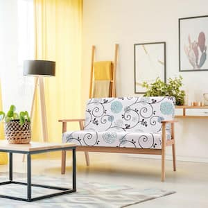 43 in. W Modern Fabric Loveseat Sofa Couch Upholstered 2-Seat Wood Armchair White and Blue Floral