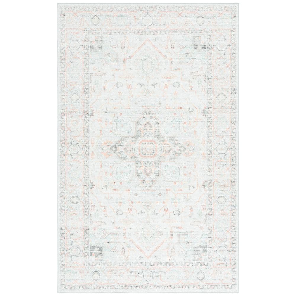 Arizona 5 ft. x 8 ft. Light Gray/Light Green Machine Washable Distressed Border Ornate Area Rug price history on PriceWatchPro