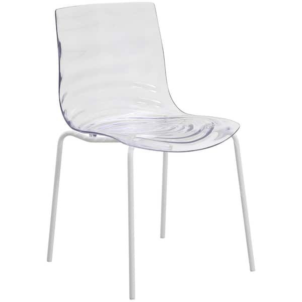 Leisuremod Modern Dining Chair Clear ABS Plastic Stackable Side Chair with White Stainless-Steel Legs Astor Series
