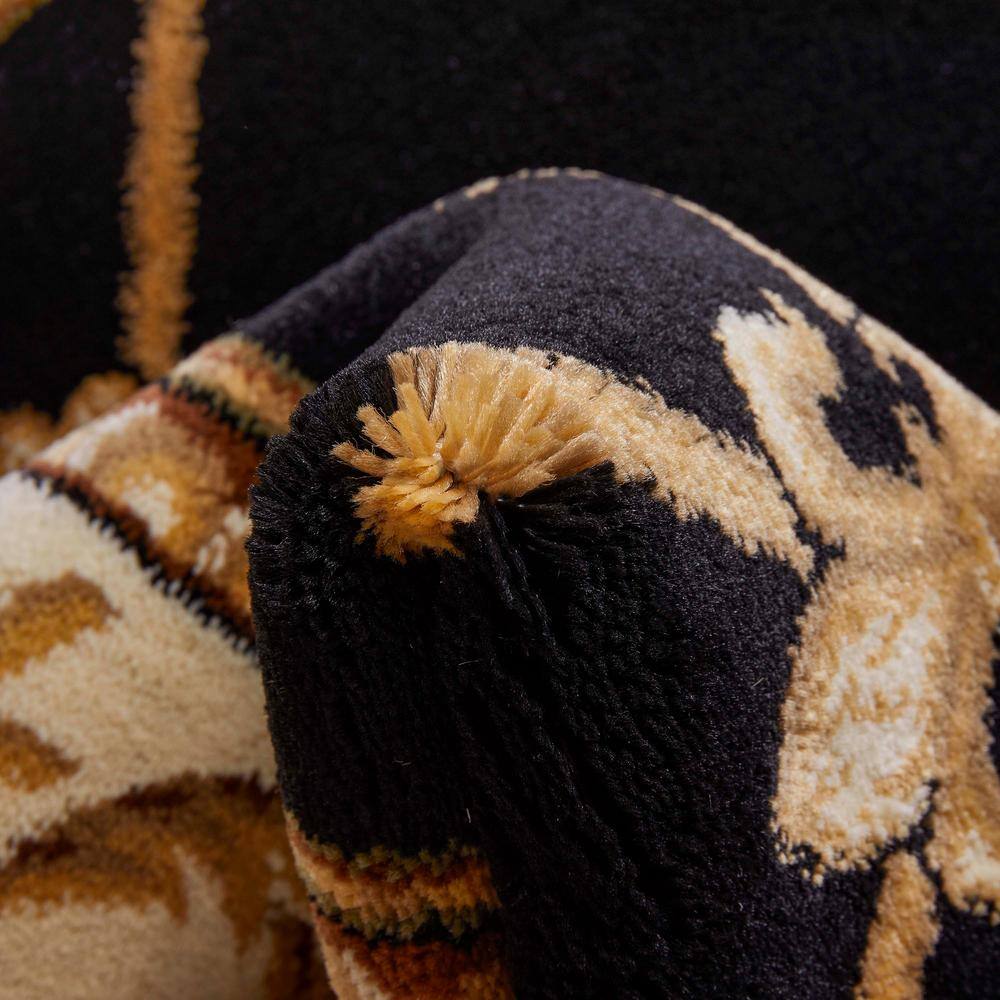 Black and Beige Floral Medallion Synthetic Area Rug